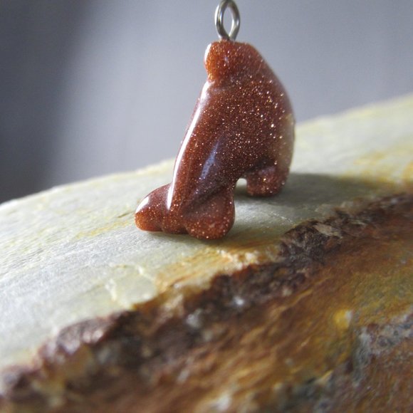 Goldstone Porpoise Charm, Carved Stone Dolphin - Picture 4 of 6